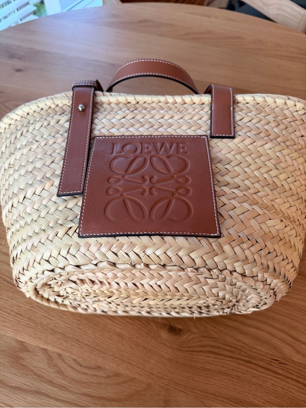 Loewe Natural Straw Basket Bag with Tan Leather Trim - Picture 3 of 3